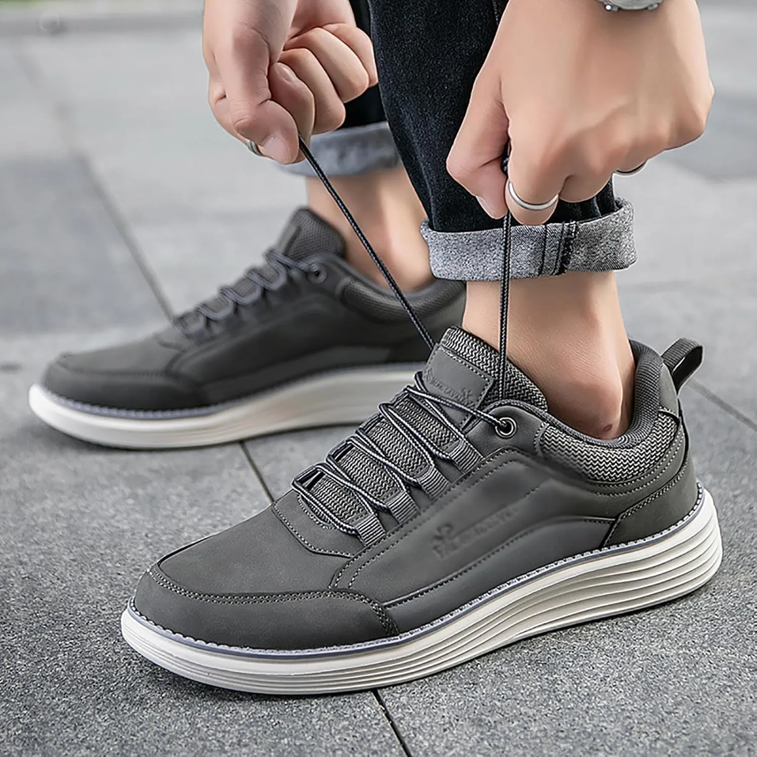 Men's Leather Lace-up Fashion Sneakers,Classic Breathable Comfortable Slip-on Non Slip Business Oxford Dress Shoes