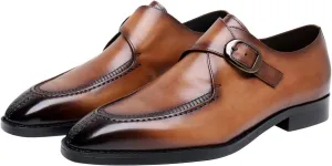 Men's Leather Monk Strap Dress Loafers, Blake Stitched, Buiness Dress Formal Shoes,Tuxedo Shoes for Men