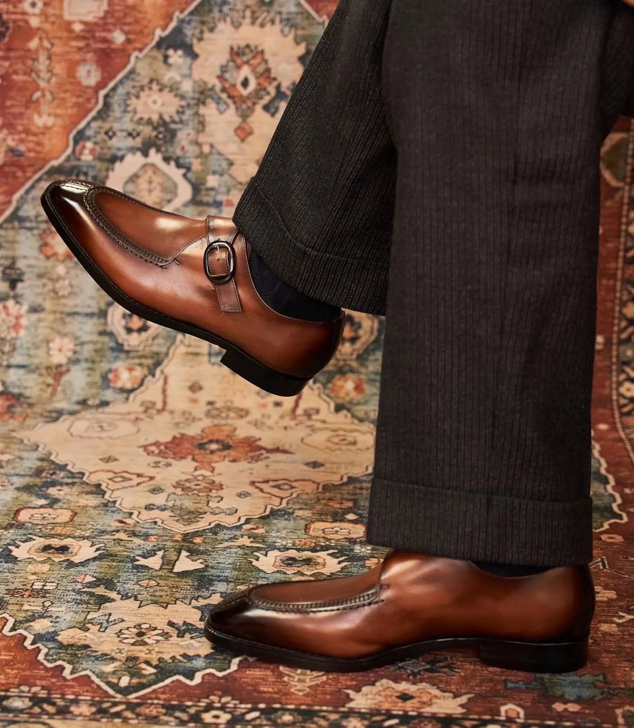 Men's Leather Monk Strap Dress Loafers, Blake Stitched, Buiness Dress Formal Shoes,Tuxedo Shoes for Men