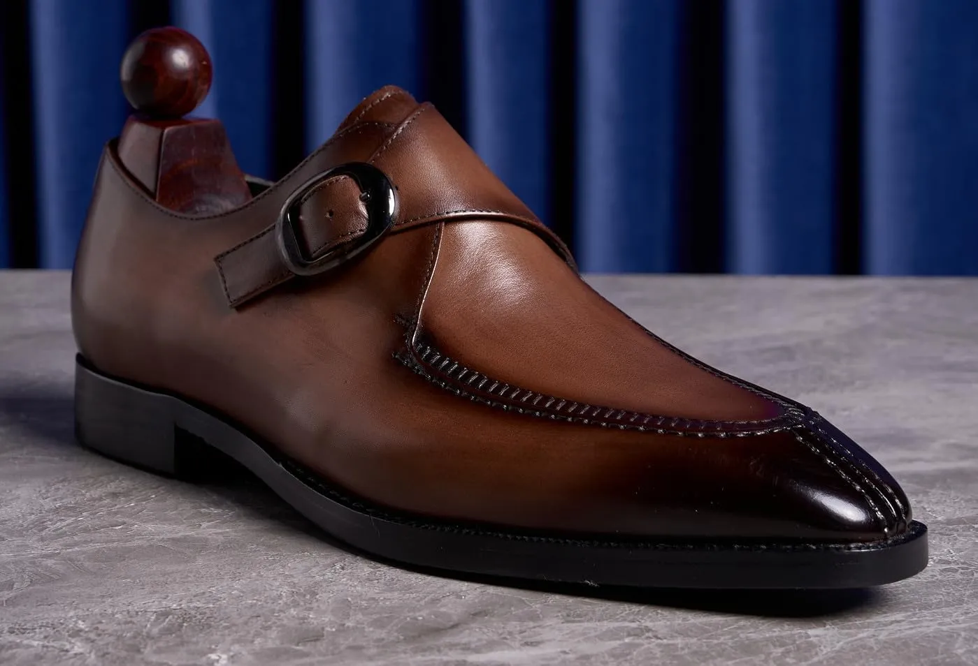 Men's Leather Monk Strap Dress Loafers, Blake Stitched, Buiness Dress Formal Shoes,Tuxedo Shoes for Men