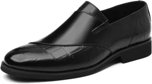 Men's Leather Printed Low Heel Dress Penny Loafers Comfort Soft Non Slip Slip-On Casual Loafers for Evening Business Office Formal Shoes