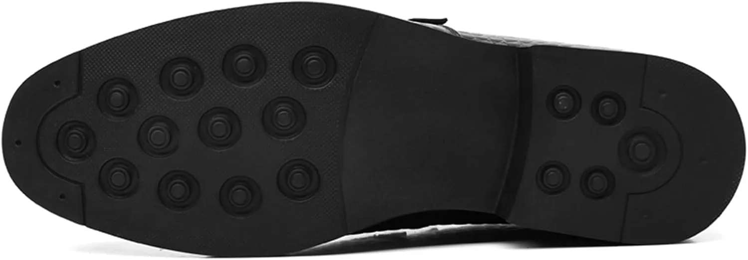 Men's Leather Printed Low Heel Dress Penny Loafers Comfort Soft Non Slip Slip-On Casual Loafers for Evening Business Office Formal Shoes