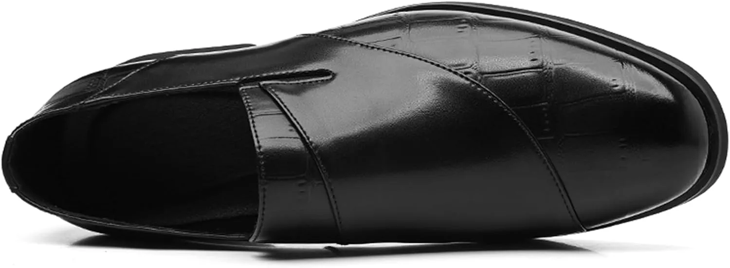 Men's Leather Printed Low Heel Dress Penny Loafers Comfort Soft Non Slip Slip-On Casual Loafers for Evening Business Office Formal Shoes