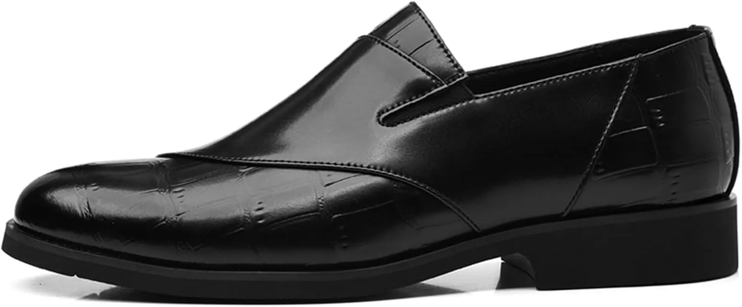 Men's Leather Printed Low Heel Dress Penny Loafers Comfort Soft Non Slip Slip-On Casual Loafers for Evening Business Office Formal Shoes