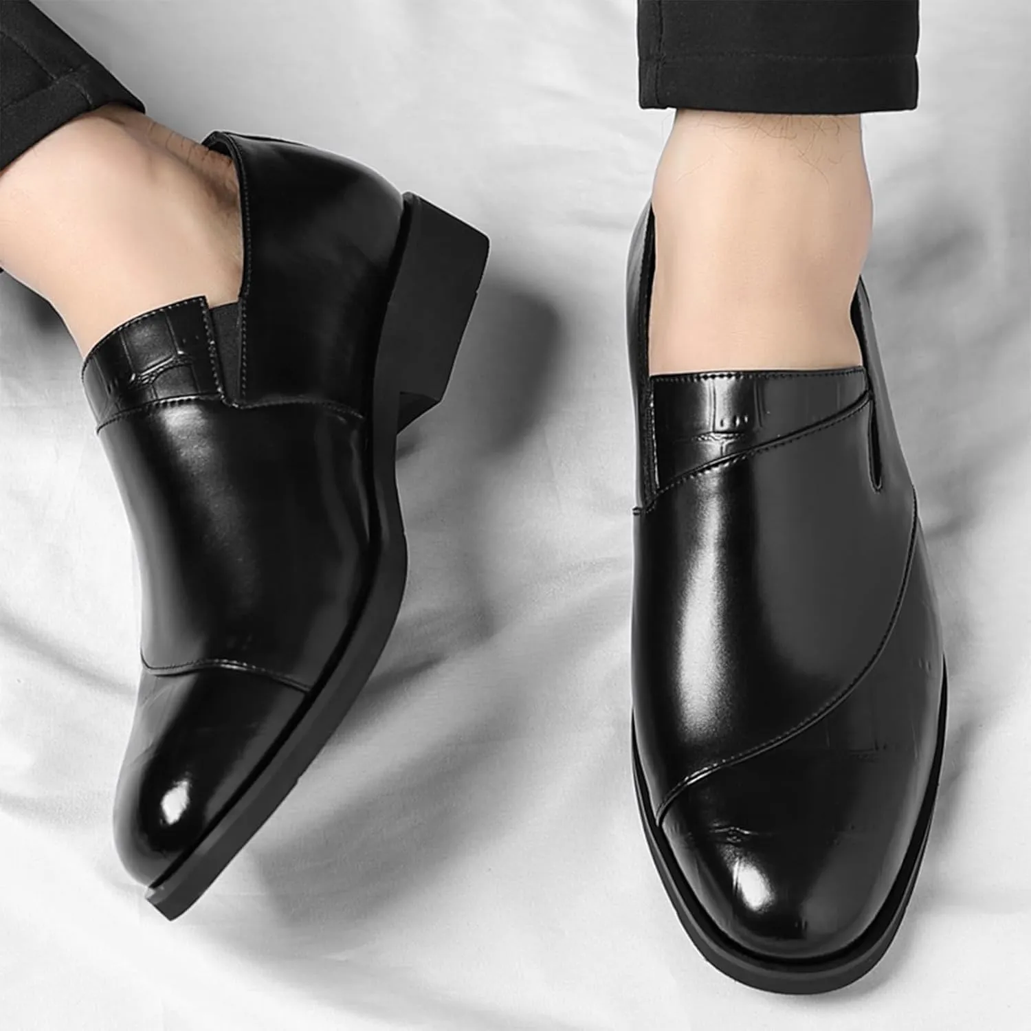 Men's Leather Printed Low Heel Dress Penny Loafers Comfort Soft Non Slip Slip-On Casual Loafers for Evening Business Office Formal Shoes