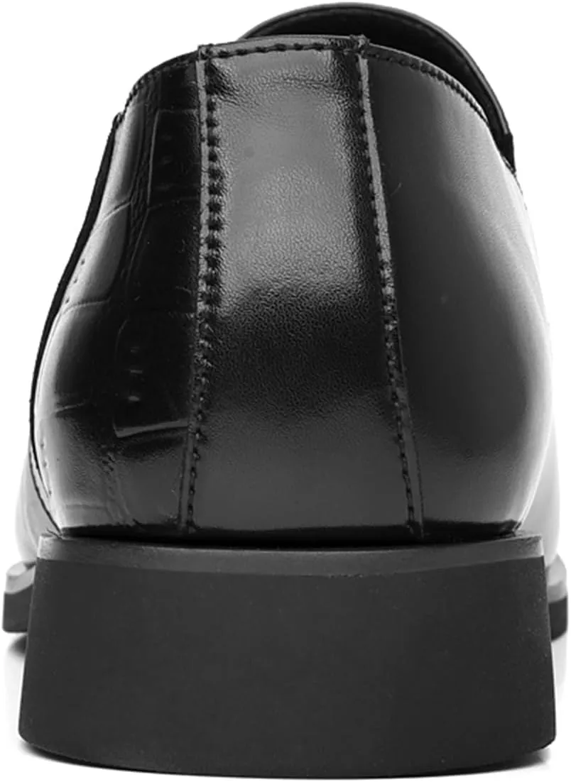 Men's Leather Printed Low Heel Dress Penny Loafers Comfort Soft Non Slip Slip-On Casual Loafers for Evening Business Office Formal Shoes