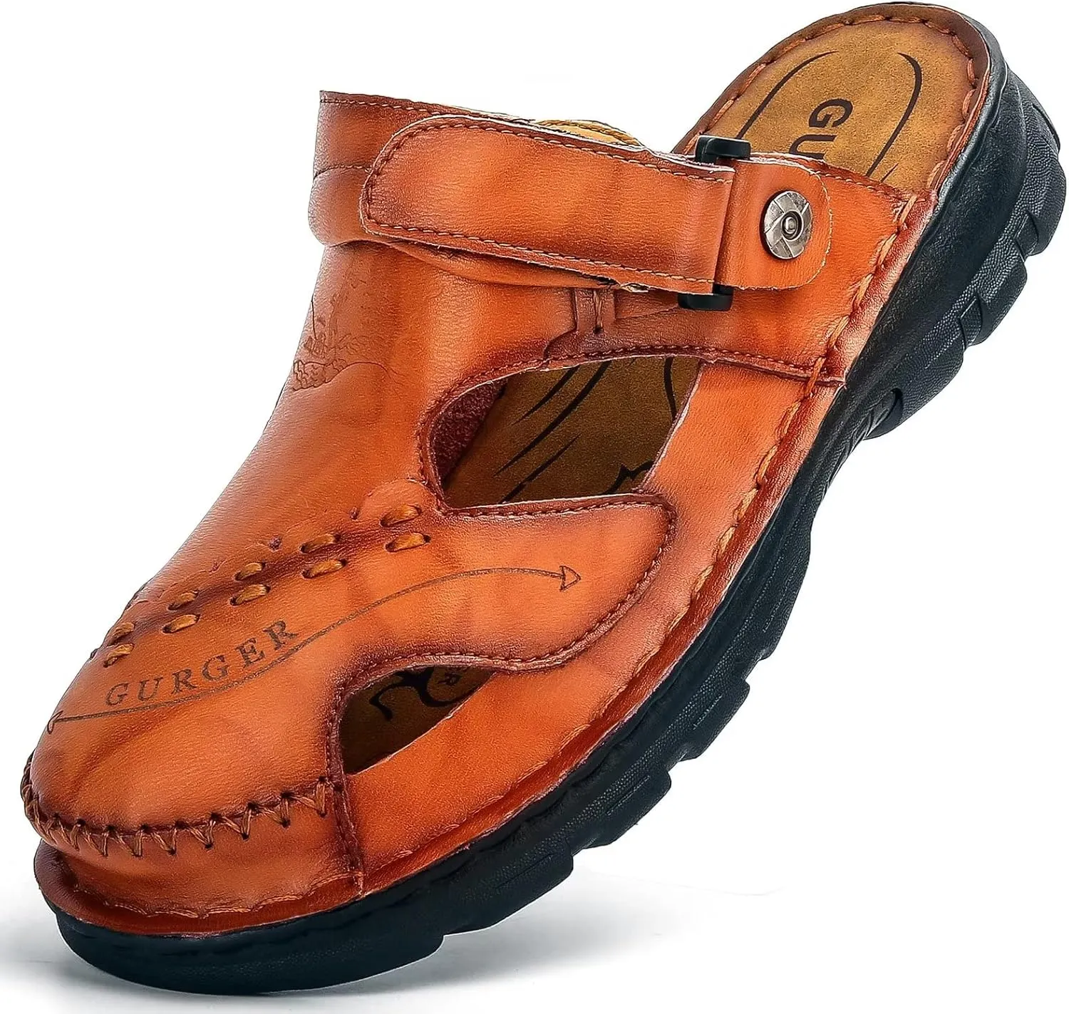 Mens Leather Sandals Waterproof Summer Soft Mules