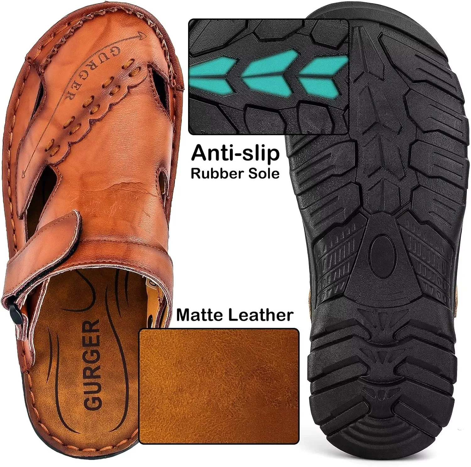 Mens Leather Sandals Waterproof Summer Soft Mules