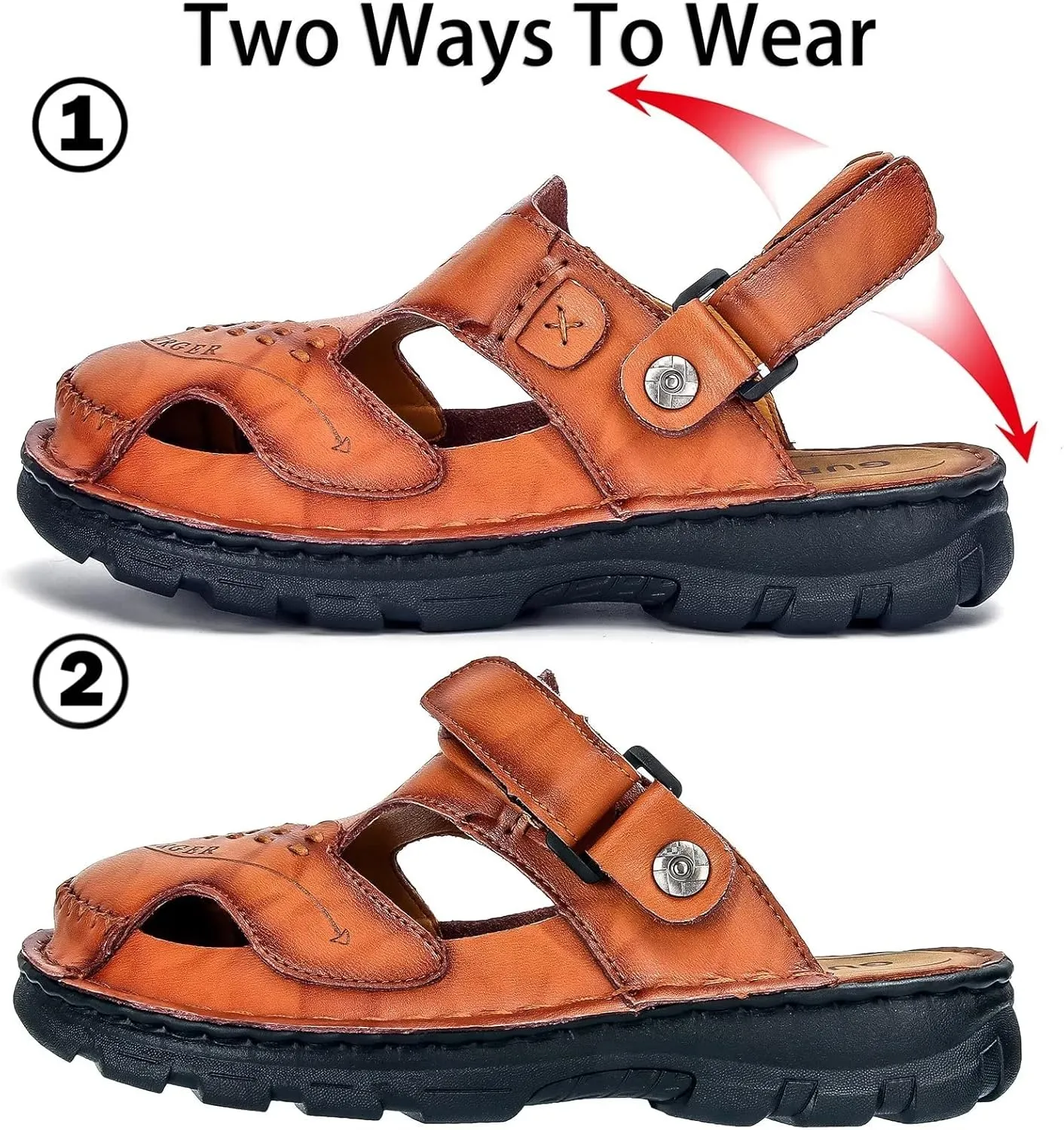 Mens Leather Sandals Waterproof Summer Soft Mules