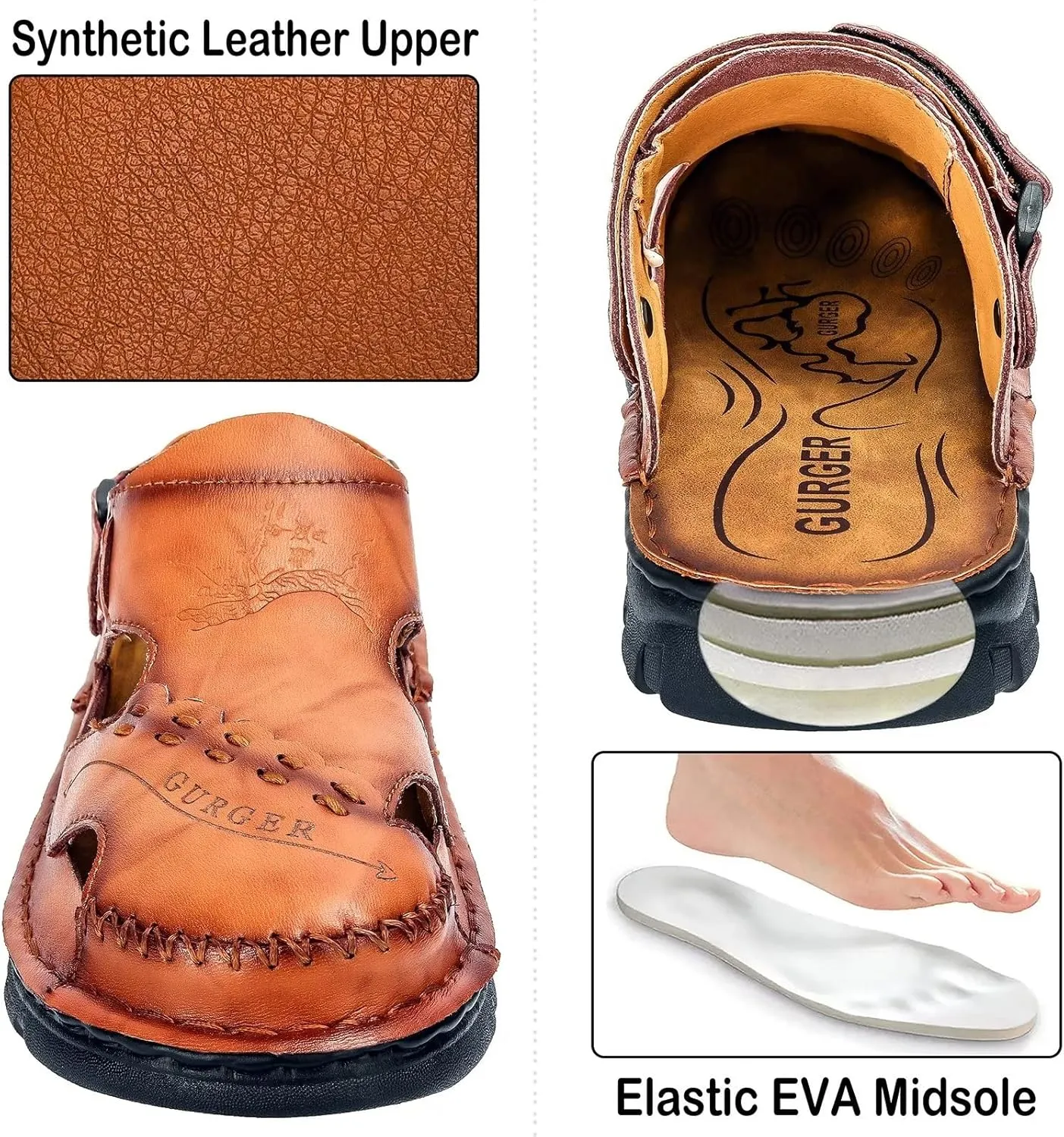 Mens Leather Sandals Waterproof Summer Soft Mules