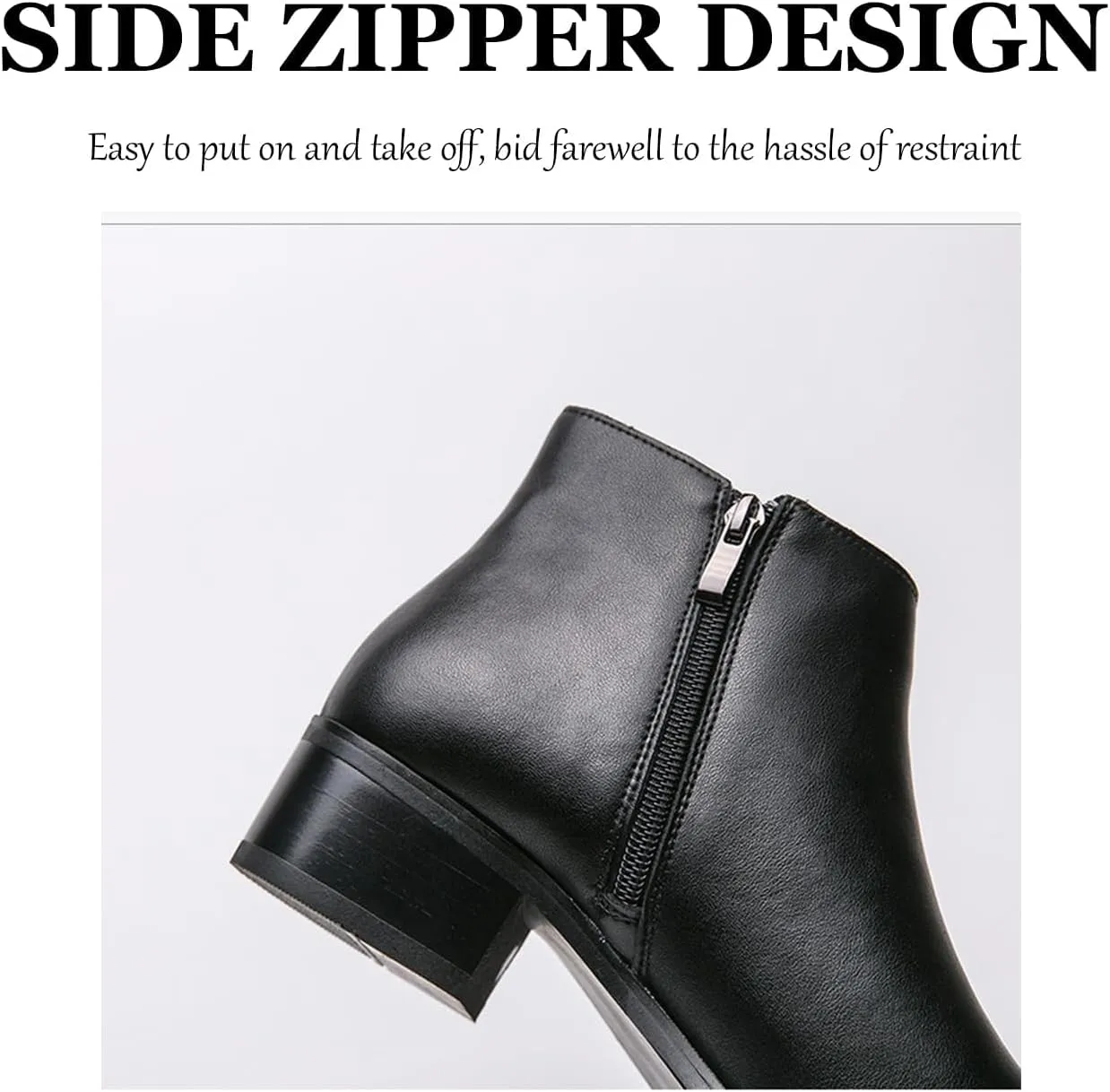Men's Leather Slip on Dress Chelsea Ankle Boots with Side Zipper Casual Fashion Cowhide Pointed Toe Chunky Heel Oxfords Booties for Formal Events Working Business