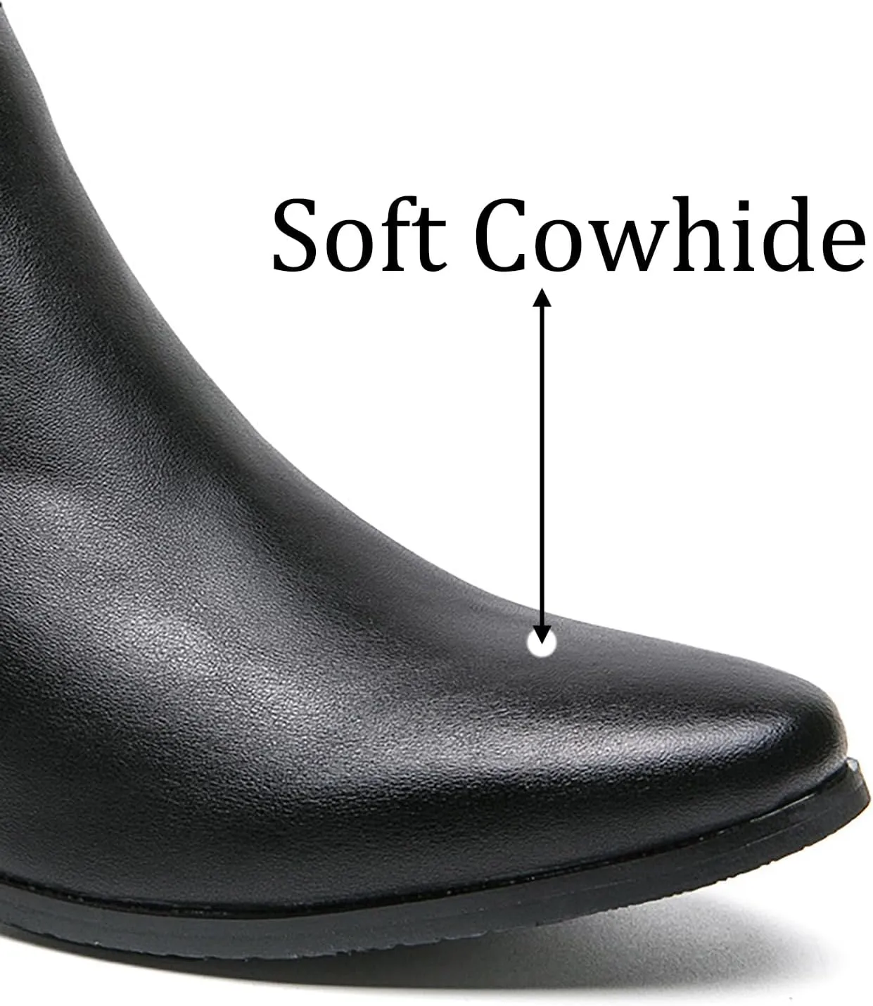 Men's Leather Slip on Dress Chelsea Ankle Boots with Side Zipper Casual Fashion Cowhide Pointed Toe Chunky Heel Oxfords Booties for Formal Events Working Business