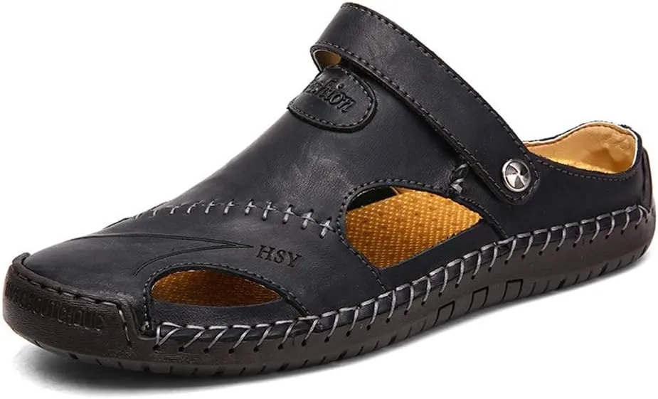 Men's Leather Sports Sandals Slippers Outdoor Hiking Shoes Beach Athletic Fisherman Walking Summer Anti-Slip Lightweight