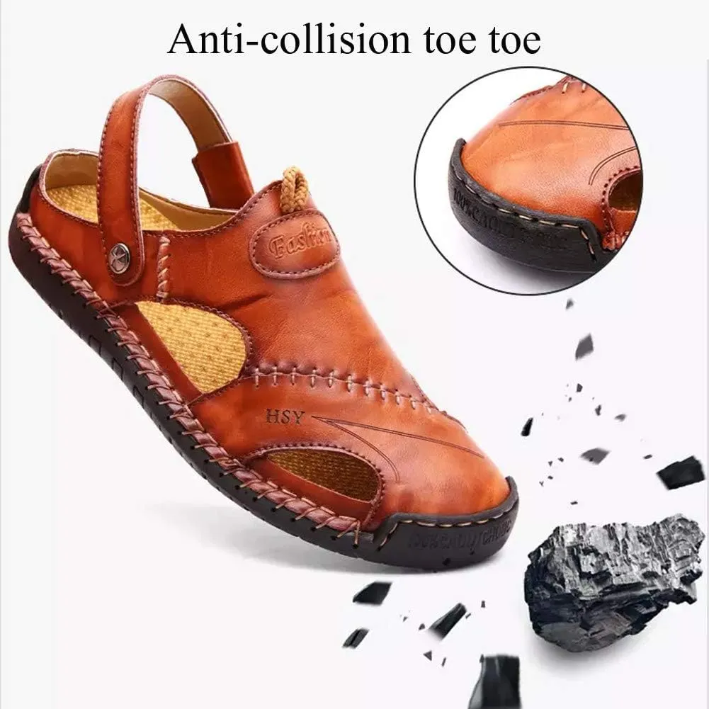 Men's Leather Sports Sandals Slippers Outdoor Hiking Shoes Beach Athletic Fisherman Walking Summer Anti-Slip Lightweight