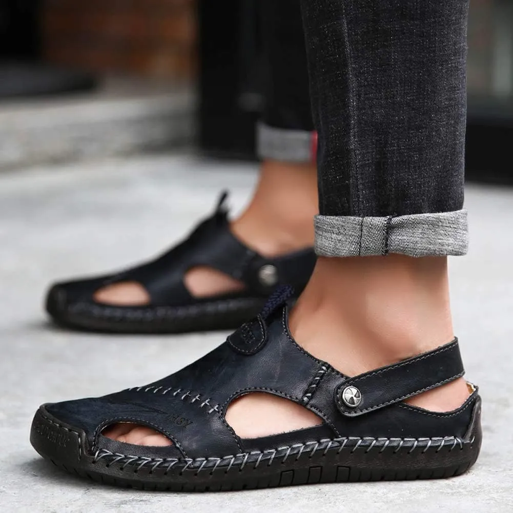 Men's Leather Sports Sandals Slippers Outdoor Hiking Shoes Beach Athletic Fisherman Walking Summer Anti-Slip Lightweight