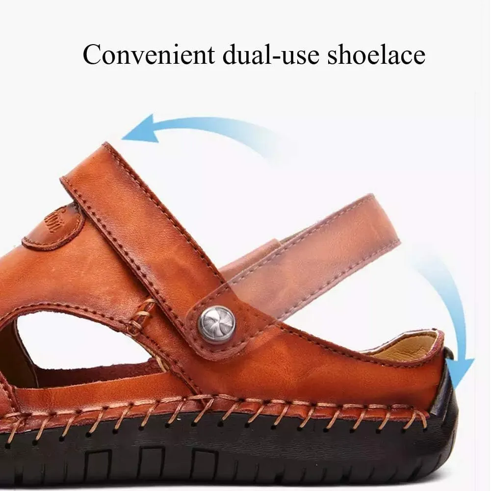 Men's Leather Sports Sandals Slippers Outdoor Hiking Shoes Beach Athletic Fisherman Walking Summer Anti-Slip Lightweight