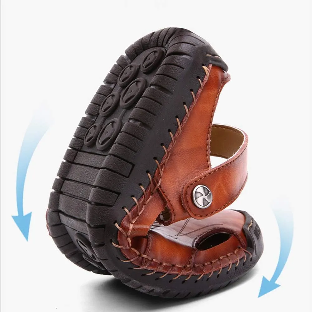 Men's Leather Sports Sandals Slippers Outdoor Hiking Shoes Beach Athletic Fisherman Walking Summer Anti-Slip Lightweight