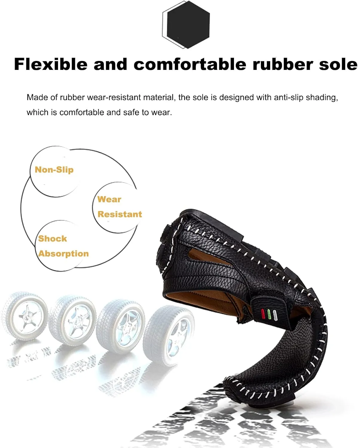 Men's Leather Square Toe Soft Sole Loafers with Hook&Loop,Breathable Comfortable Slip On Flat Moccasin Boat Shoes,Casual Fashion Walking Driving Shoes