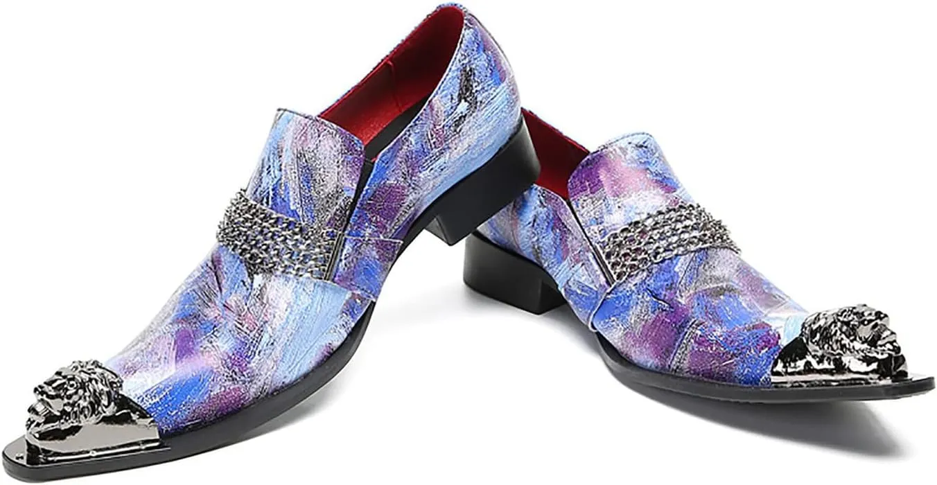 Mens Loafers Wedding Dress Casual Slip On Genuine Leather Mocassinss Metal Tip Toe Chain Penny Loafers Fashion Prom Tuxedo Western Ballroom Party Disco Shoes for Mens
