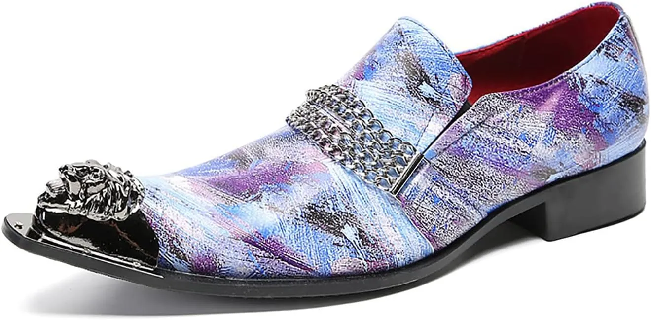 Mens Loafers Wedding Dress Casual Slip On Genuine Leather Mocassinss Metal Tip Toe Chain Penny Loafers Fashion Prom Tuxedo Western Ballroom Party Disco Shoes for Mens