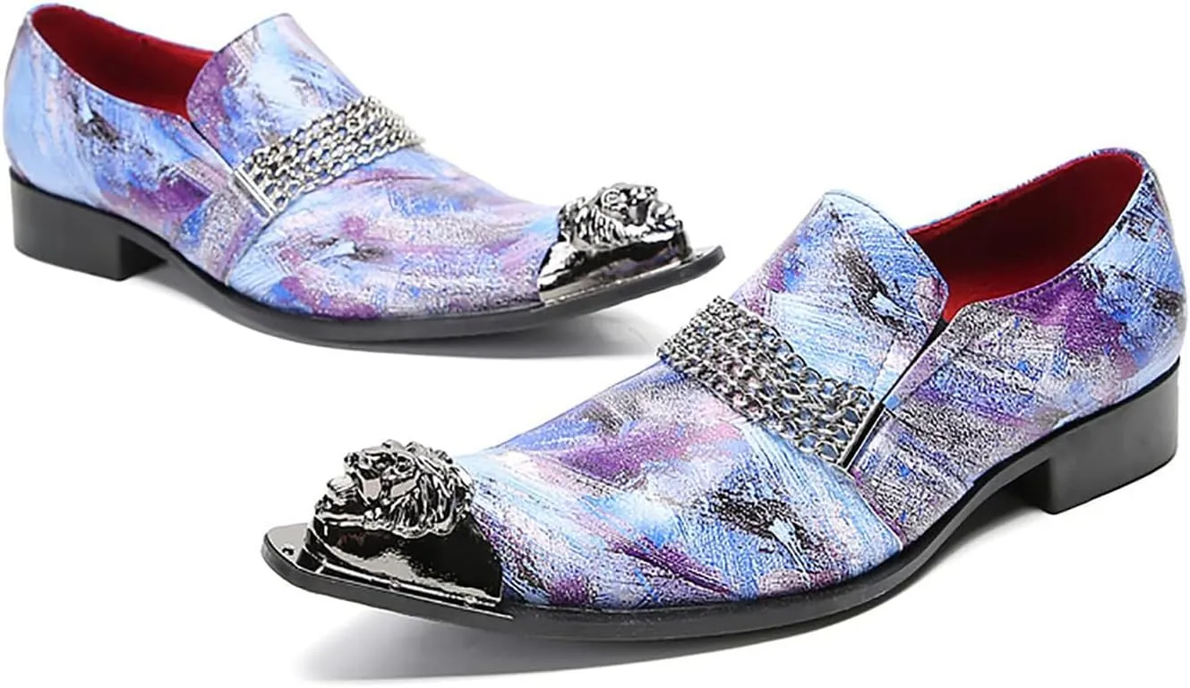 Mens Loafers Wedding Dress Casual Slip On Genuine Leather Mocassinss Metal Tip Toe Chain Penny Loafers Fashion Prom Tuxedo Western Ballroom Party Disco Shoes for Mens