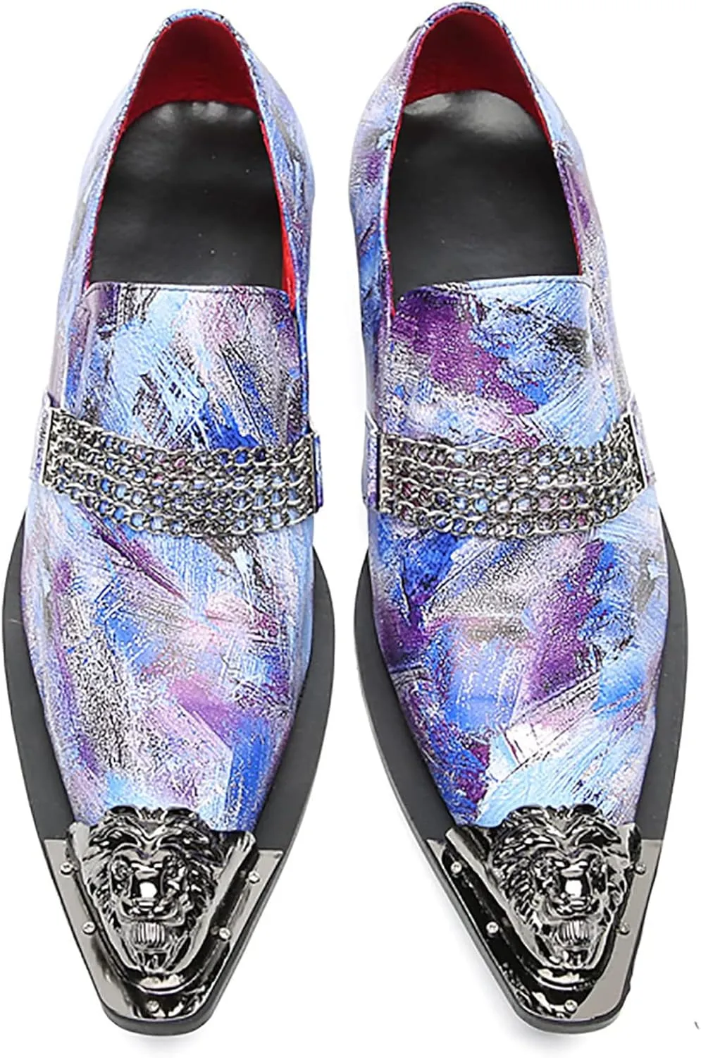 Mens Loafers Wedding Dress Casual Slip On Genuine Leather Mocassinss Metal Tip Toe Chain Penny Loafers Fashion Prom Tuxedo Western Ballroom Party Disco Shoes for Mens