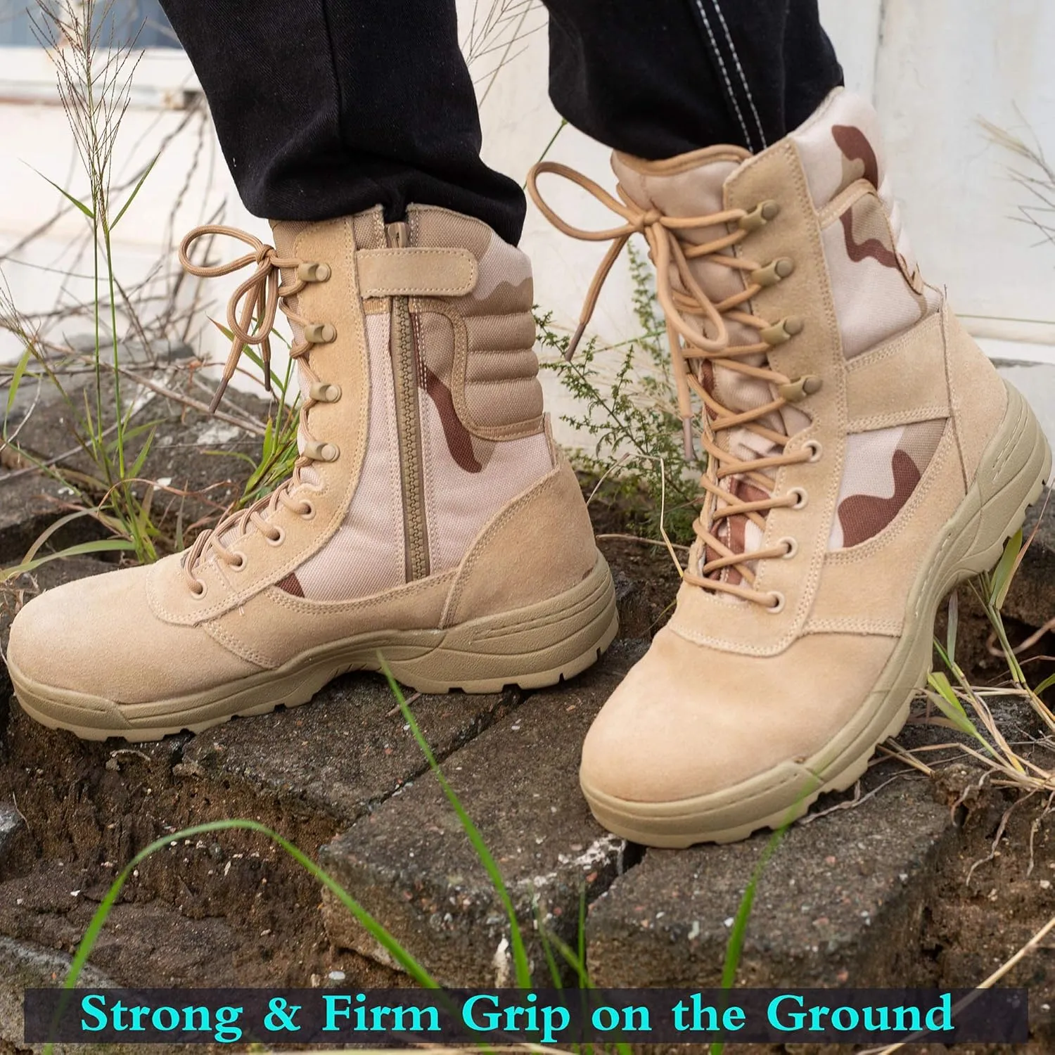Men's Military Tactical Work Boots Side Zipper Jungle Army Combat Boots