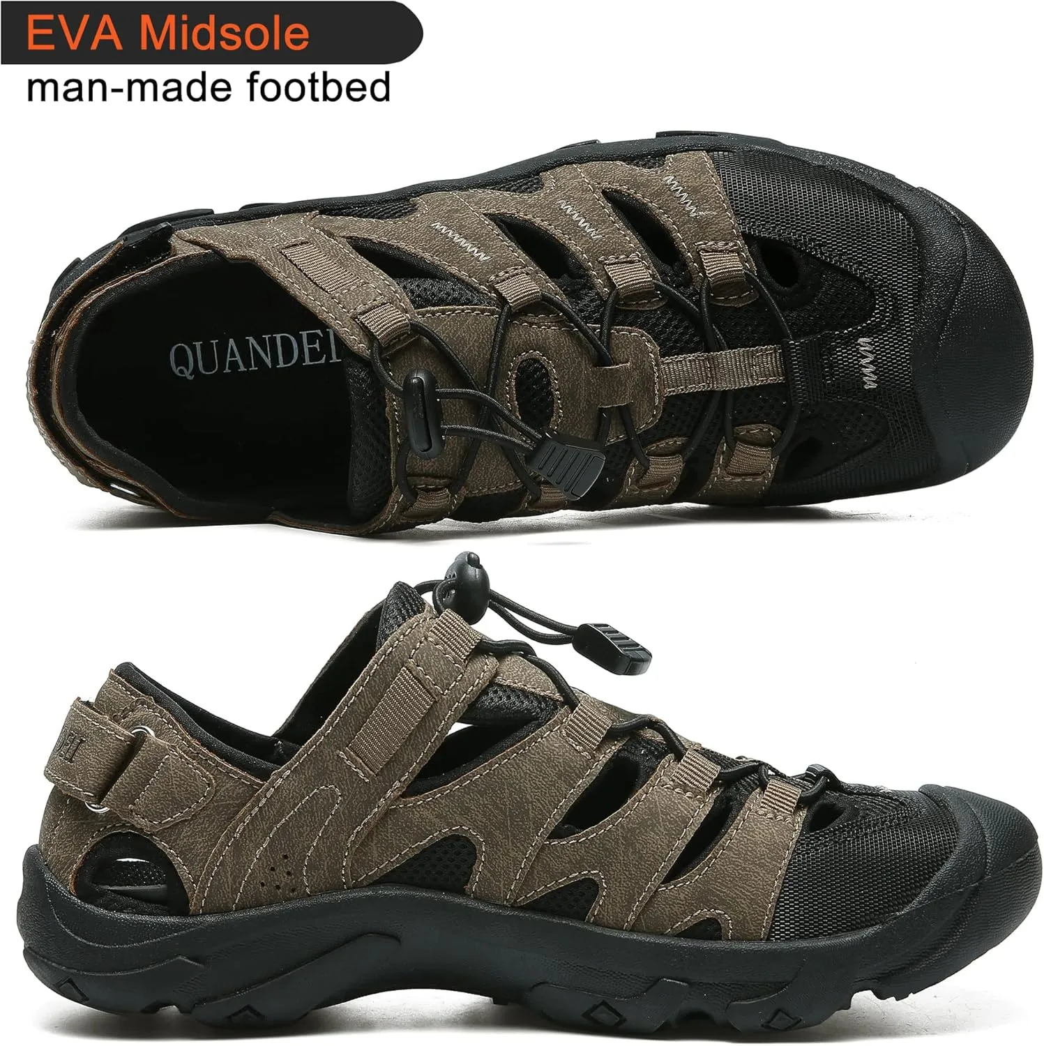 Men's Outdoor Hiking Sandals, High-Performance Sport Closed Toe Adventurous Sandals Anti-Slip Athletic Trail Walking Sandals for Travel Water Beach Boat Fishing Adventure Mountaineering