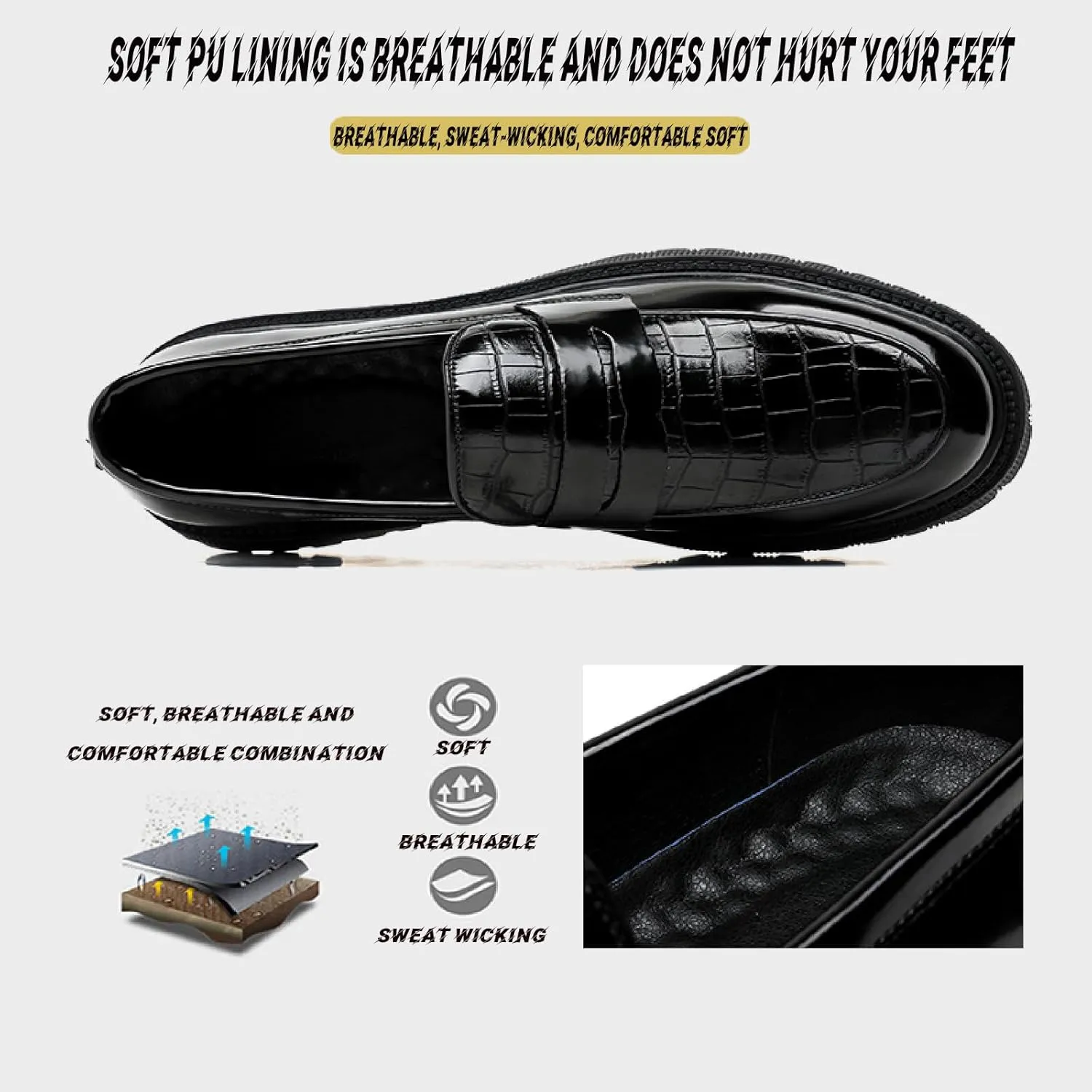 Mens Patent Leather Dress Penny Loafers Comfort Plaid Round Toe Slip On Platform Smoking Mocasines Formal Business Prom Shoes