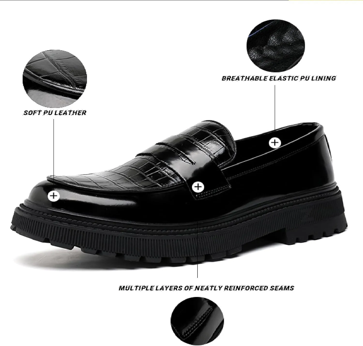 Mens Patent Leather Dress Penny Loafers Comfort Plaid Round Toe Slip On Platform Smoking Mocasines Formal Business Prom Shoes