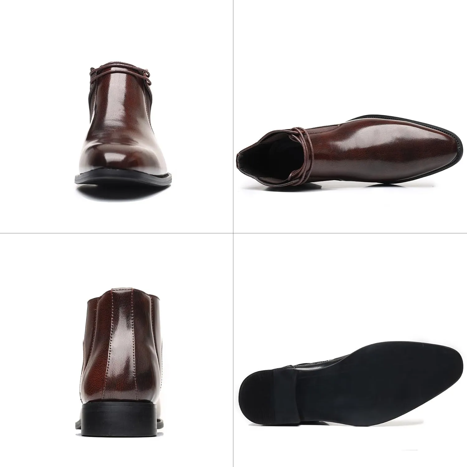Men's Patent Leather Lace-up Chelsea Boots,Fashion Slip-on Classic Business Dress Boots,Waterproof Low Heel Casual Ankle Booties