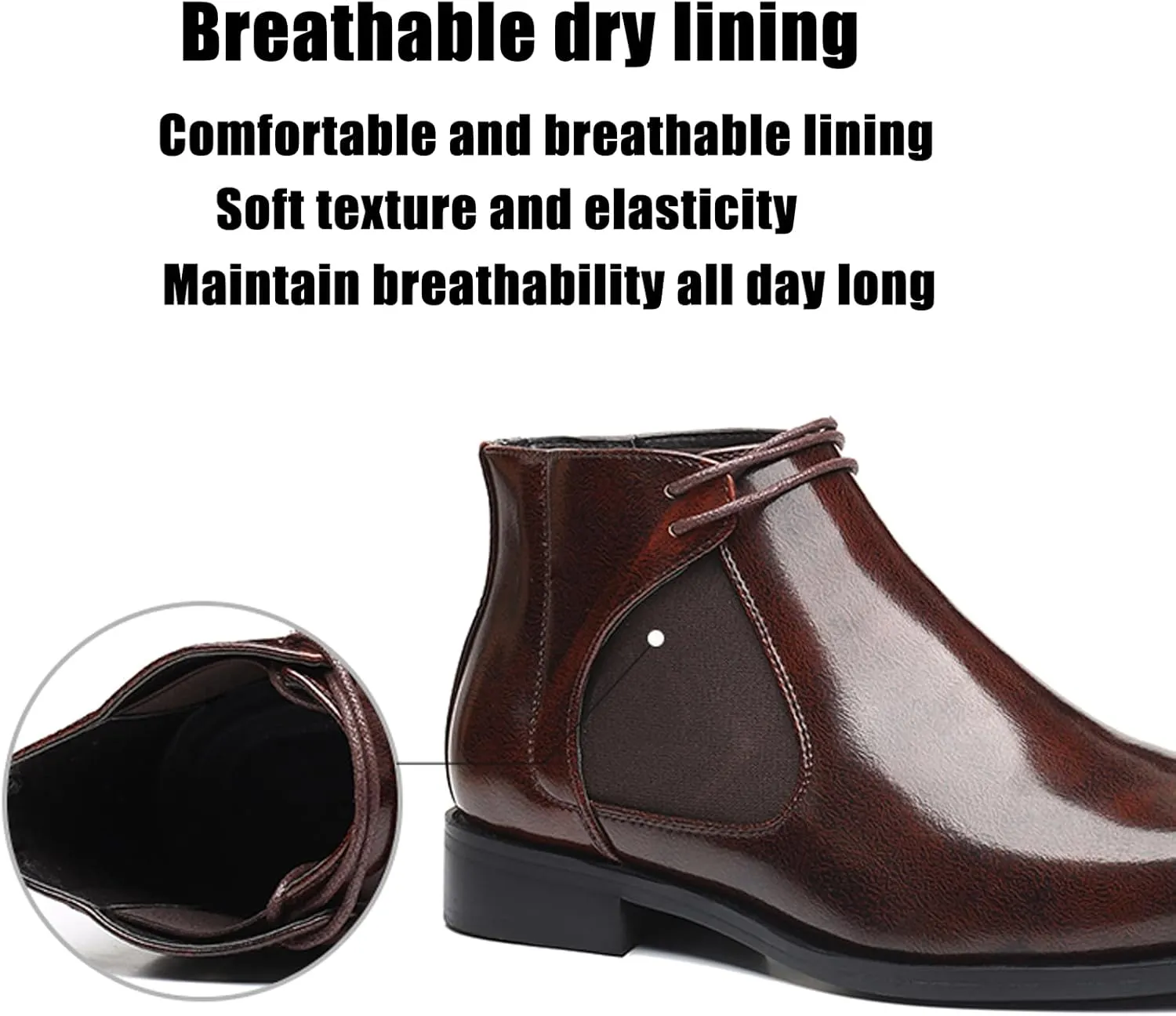 Men's Patent Leather Lace-up Chelsea Boots,Fashion Slip-on Classic Business Dress Boots,Waterproof Low Heel Casual Ankle Booties