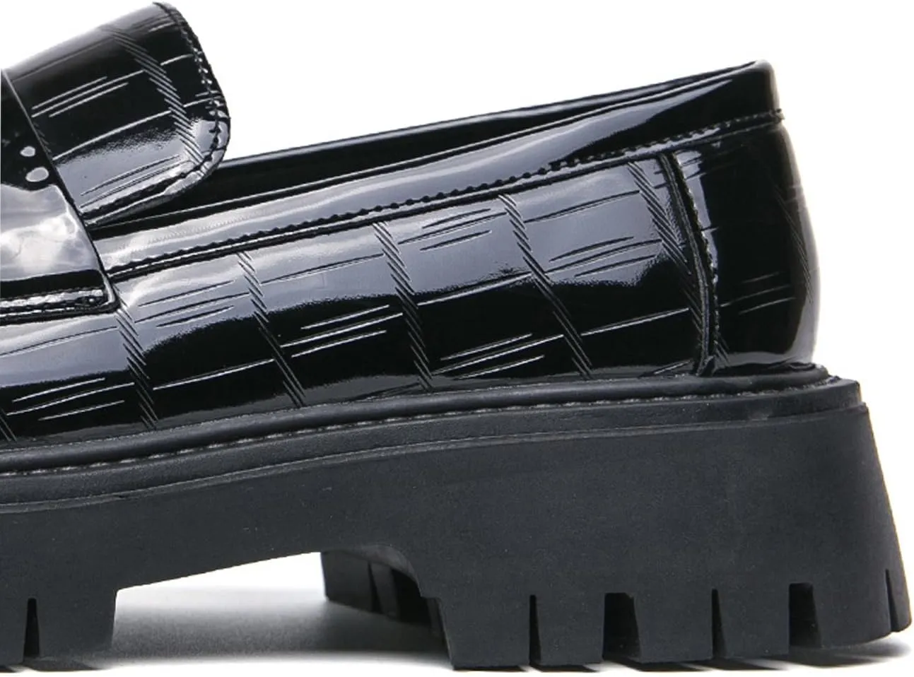 Men's Patent Leather Platform Slip-on Loafers,Fashion Round Toe Metal Decoration Non-Slip Thick Sole Business Dress Shoes Causal Party Wedding Prom Shoes