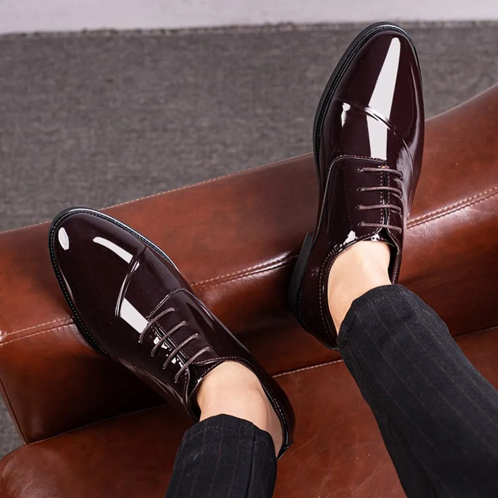 Men's Patent Leather Tuxedo Dress Shoes Classic Lace-up Formal Business Oxford Wedding Shoes