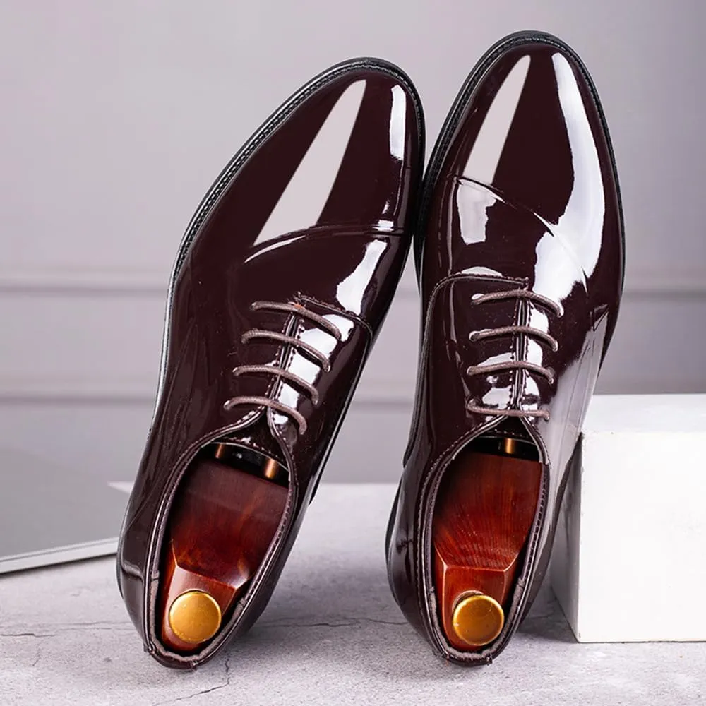 Men's Patent Leather Tuxedo Dress Shoes Classic Lace-up Formal Business Oxford Wedding Shoes