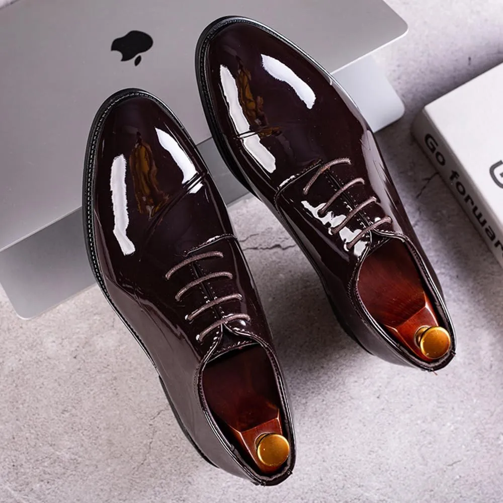 Men's Patent Leather Tuxedo Dress Shoes Classic Lace-up Formal Business Oxford Wedding Shoes