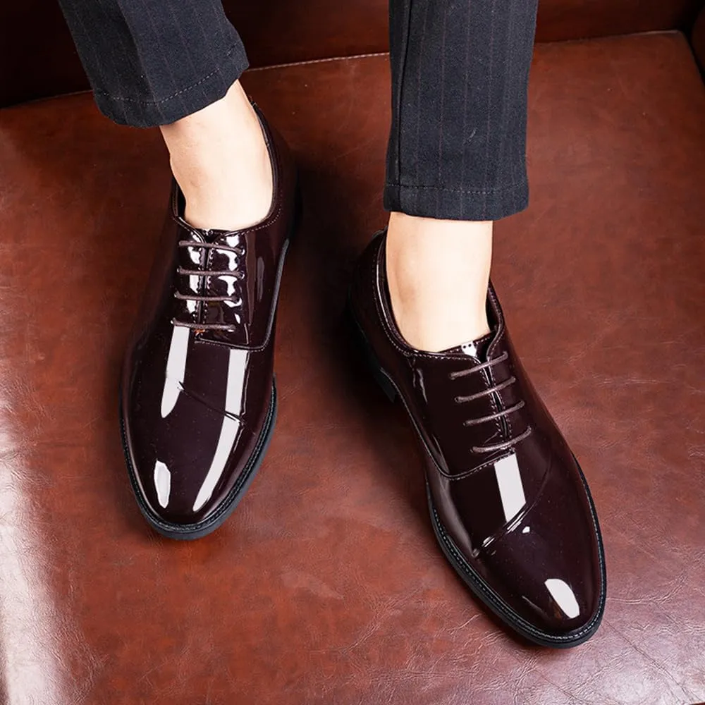 Men's Patent Leather Tuxedo Dress Shoes Classic Lace-up Formal Business Oxford Wedding Shoes