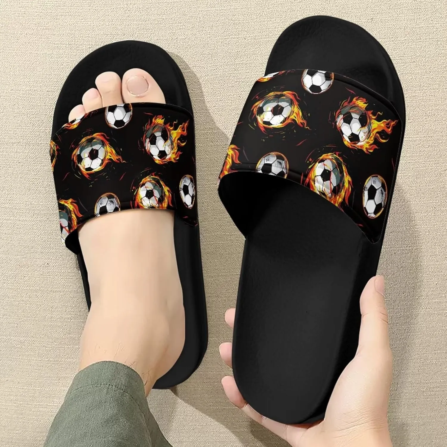 Mens Pillow House Slide Sandals Non-Slip Black Bath Sandals Wide Width EVA Flat Shoes Quick Drying Peep Toe Slippers Beach Dress Shoes
