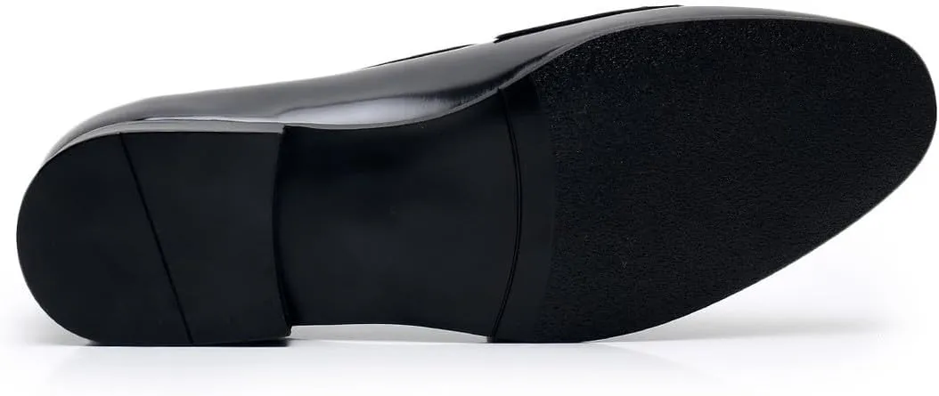 Men's Premium Leather Loafers, Black Cowhide Upper, Comfort Wedding Business Slip On Formal Dress Shoes