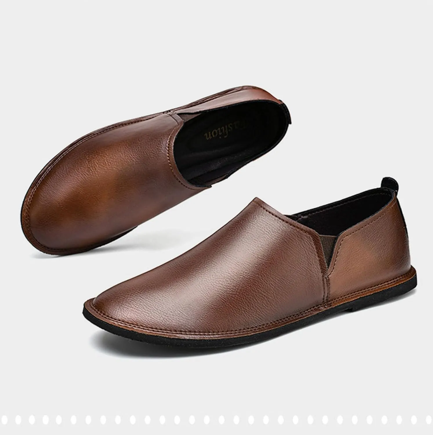 Men's Retro Soft Leather Hand Sewn Loafers Fashionable Non Slip Genuine Leather Business Driving Shoes Leisure and Lightweight Driving Loafers