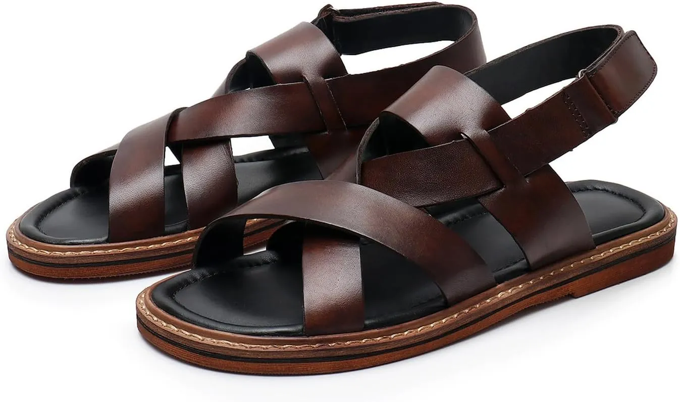 Mens Sandals Black Dress Slippers Open Toe Cowhide Leather Casual Shoes for Men Summer Beach Sandals Stylish Comfortable Non-Slip Wear-Resistant Loafers Shoes