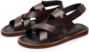 Mens Sandals Black Dress Slippers Open Toe Cowhide Leather Casual Shoes for Men Summer Beach Sandals Stylish Comfortable Non-Slip Wear-Resistant Loafers Shoes
