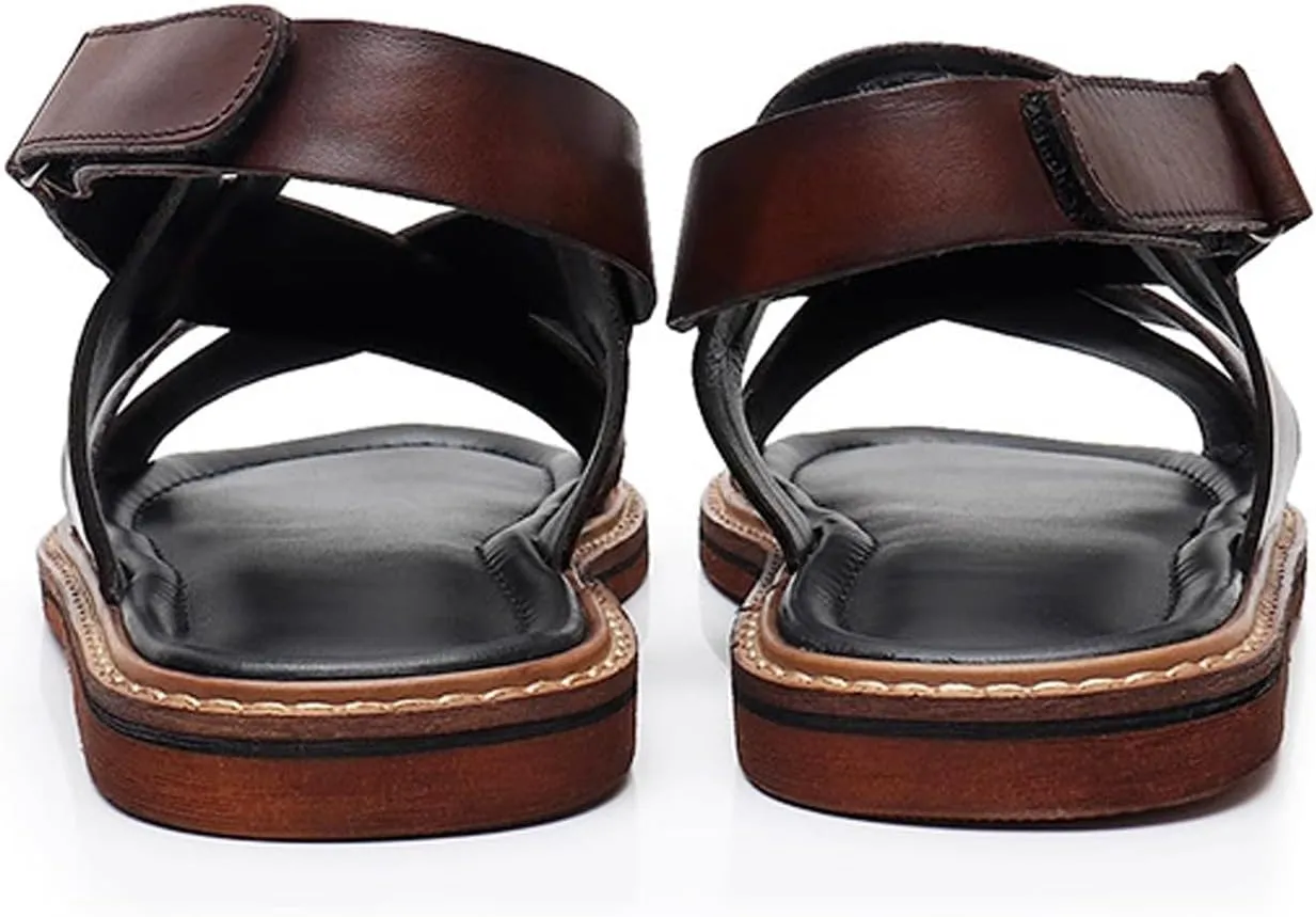 Mens Sandals Black Dress Slippers Open Toe Cowhide Leather Casual Shoes for Men Summer Beach Sandals Stylish Comfortable Non-Slip Wear-Resistant Loafers Shoes