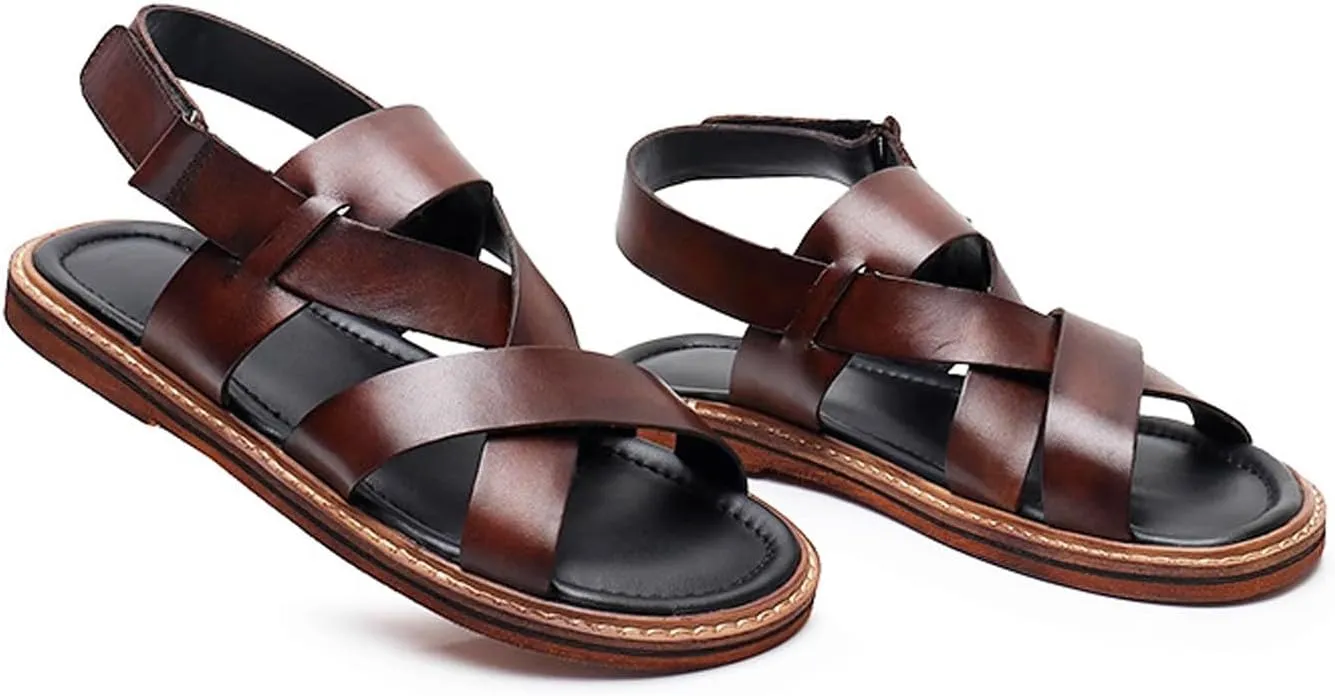 Mens Sandals Black Dress Slippers Open Toe Cowhide Leather Casual Shoes for Men Summer Beach Sandals Stylish Comfortable Non-Slip Wear-Resistant Loafers Shoes