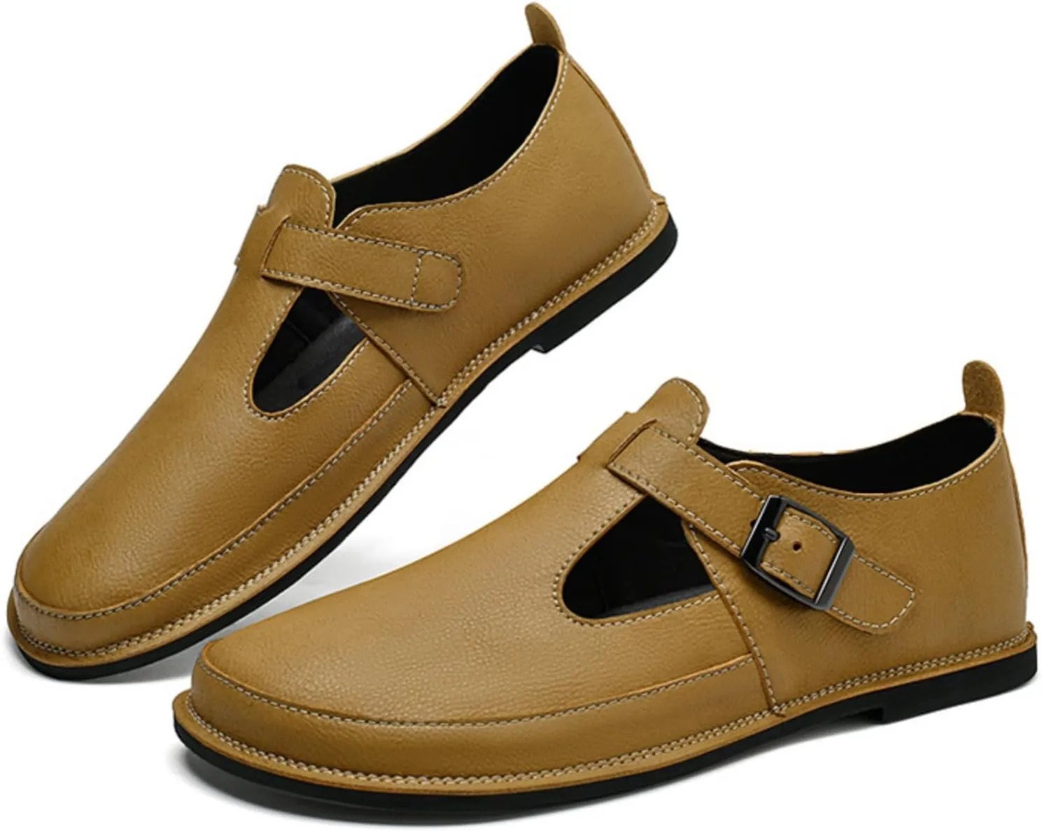 Mens Shoes Dress Slip - on Loafers， Men's Simple Premium Genuine Leather Buckle Shoes for Driving
