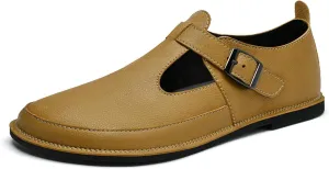 Mens Shoes Dress Slip - on Loafers， Men's Simple Premium Genuine Leather Buckle Shoes for Driving