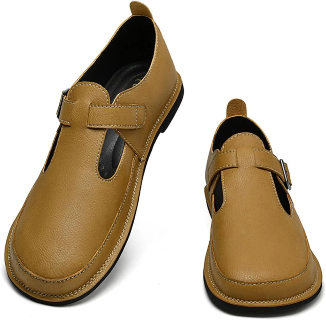Mens Shoes Dress Slip - on Loafers， Men's Simple Premium Genuine Leather Buckle Shoes for Driving