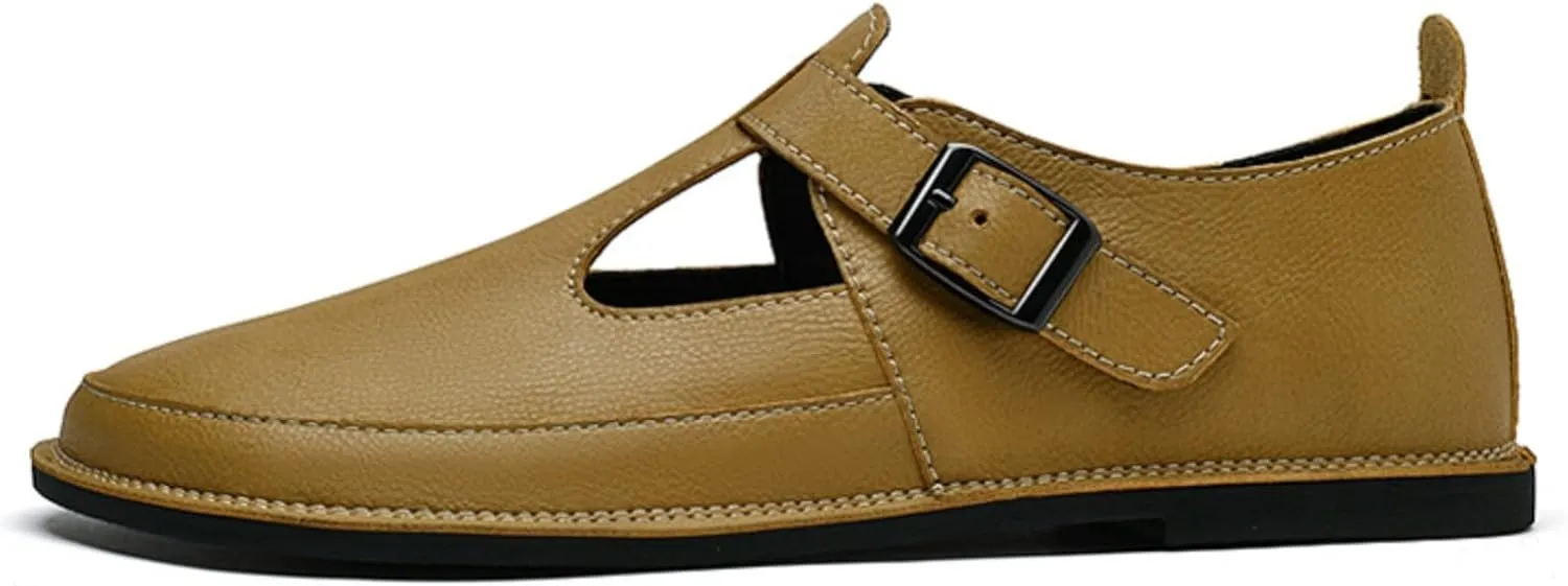 Mens Shoes Dress Slip - on Loafers， Men's Simple Premium Genuine Leather Buckle Shoes for Driving