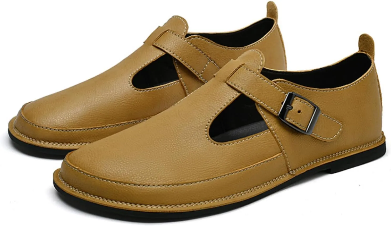 Mens Shoes Dress Slip - on Loafers， Men's Simple Premium Genuine Leather Buckle Shoes for Driving