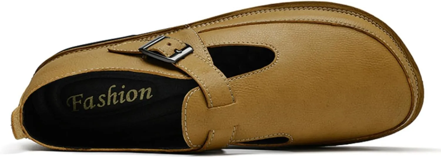 Mens Shoes Dress Slip - on Loafers， Men's Simple Premium Genuine Leather Buckle Shoes for Driving